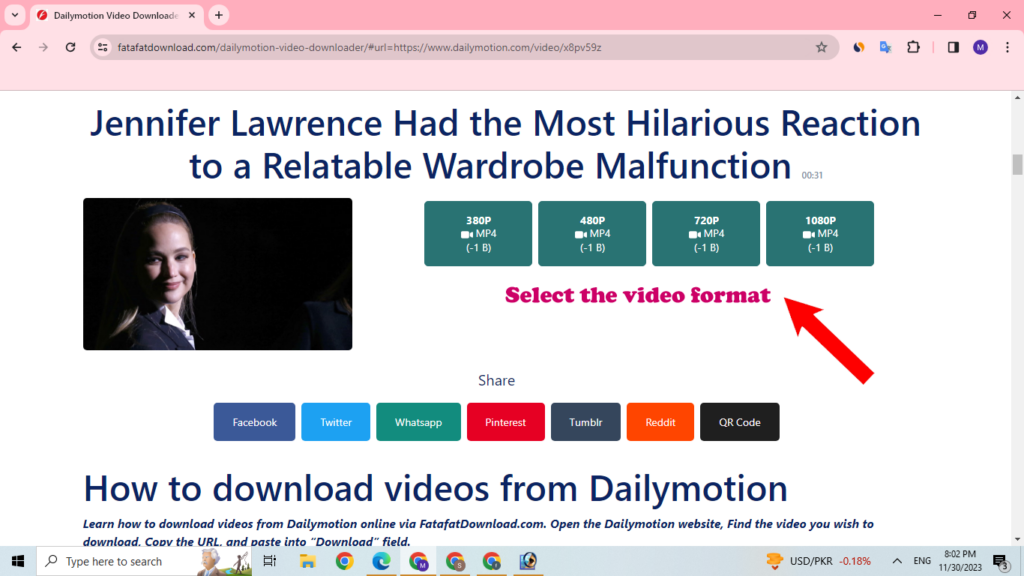 Download Dailymotion Video format